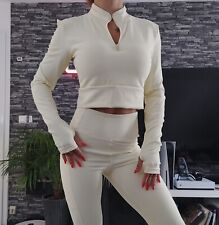 Damen  Fitness Kleidung Yoga Gym Trainingsanzüge Top Leggings Set Creme Gr. M/38