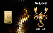 1,0 Gramm Feingold Motiv-Karte Sternzeichen " Skorpion " Goldbarren Gold 999,9