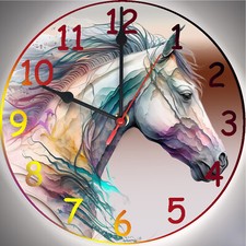 Wanduhr - Motiv Pferd Aquarell - Uhr aus Holz mit Pferdekopf-Motiv