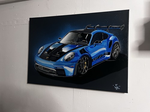 Acrylgemälde blauer porsche - acrylgemälde,