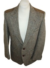 DUNN & CO  luxus HERREN Harris Tweed Sakko EHER KURZ Gr 24 Jacket PATCHES JACKE
