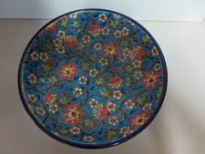 Alt Keramik Standschale floraler Emaillie Dekor von Longwy Frankreich Handarbeit