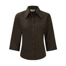 RUSSELL Damenbluse Gr.L 40 braun olive Bluse Bluse Kellnerbluse Servicebluse