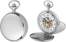 Eichmüller mechanische Messing Skelett Taschenuhr Silber mit Kette und Etui