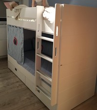 Kinderbett PAIDI Etagenbett Fiona in Kreideweiß 90x200 Bettkästen + Lattenrosten