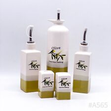 Olivenölflasche Olivenölspender Set mit Salz- & Pfefferstreuer „Olive“ | 5-tlg.