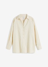 Neu Leinen-Bluse mit Knopfleiste und Tasche Gr. 44 Hellsand Damen Hemd Tunika