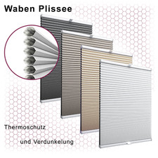 THERMO Waben-Plissee nach Maß Rollo 100% Verdunkelung OHNE Bohren 