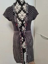 Quiero süße Strickjacke Longjacke Strick Mustermix Details Grau Burgunderrot S