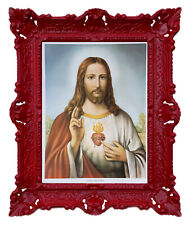  Gemälde Gott Jesus Christus Herz Wand Bild mit Rahmen BAROCK 56x46 cm Mix