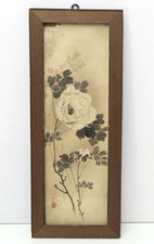 Japanische Tusche Zeichnung, Tuschmalerei, Rotes Siegel signiert Kamelie 44x15cm