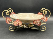 HSE24 große Warmhalteplatte Keramik Für Teelicht Mit Metallständer Blumendekor