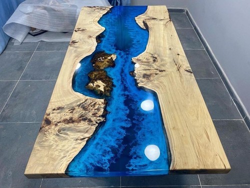 Blue epoxy river table - epoxy,