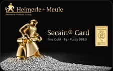 Goldbarren 1 Gramm 999.9  Gold  Heimerle und Meule Secain Card