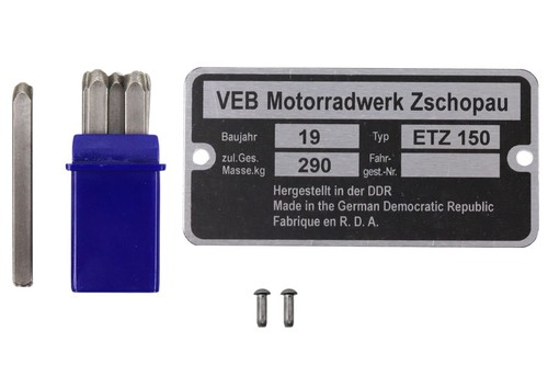 Typenschild für etz 150 - mz,