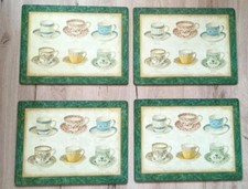 4 Tischsets Platzset Tischmatte Platzmatte Tassen Unterlage Holz Samt Vintage