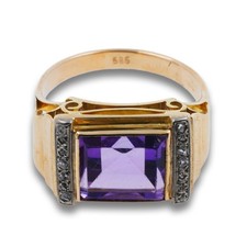Ring 585 Gold 14 Karat Gelbgold Amethyst Antik Diamantrosen Damen Wert 1300,-