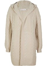 Strickjacke mit Zopfmuster und Kapuze Gr. 48/50 Steingrau Damen Cardigan Neu