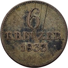 Hessen Kassel  6 Kreuzer 1833