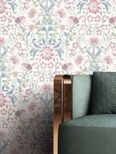 Tapete Vliestapete Rosé Blumen Blätter Vögel Vintage Blumentapete