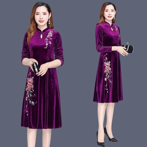 Damen samtkleid blumenmuster - samtkleid,