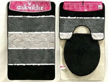 Badgarnitur 3 Teilig Badteppich Badezimmergarnitur 50 x 80 cm Schwarz Bunt