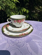 Sammeltasse 3-teiliges Gedeck Bavaria HW Design Goldrand Rosen Rot Grün