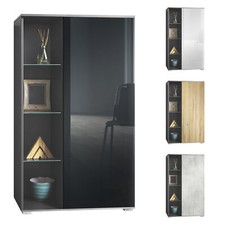 Standvitrine Highboard Hochschrank Glas Davos Anthrazit - Hochglanz & Naturtöne