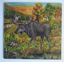 Deko HDF - Tiere Elch Geweih Skandinavien Wald Herbst Natur bunt