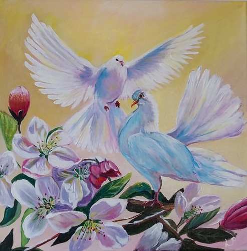 Original acrylgemälde tauben - original,