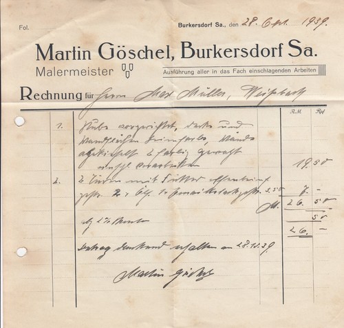 Burkersdorf rechnung 1939 - rechnung,