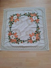 Vintage Weihnachten Tischdecke Mitteldecke  Viereckig Handbestickt Mit Spitze 