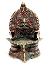 Antike indische Öllampe Messing, Tempellampe Diya Deepam, 13 cm Handarbeit Asia