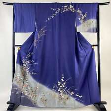 Authentischer Houmongi Kimono Yuzen aus Seide in Dunkelblau aus Japan