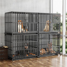Stapelbare Hundebox Hundekäfig XXL  Hundetransportbox mit Rad Metall mit Tablett