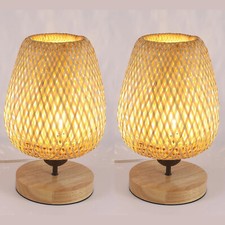 2X Handgefertigt Boho Bambus Tischlampe Schreibtischlampe Nachttischlampe E27 