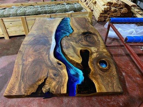 Custom blue epoxy river table - blue,
