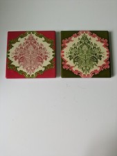 Tchibo*Alte Keramik Fliesen Bunte Untersetzer 2 x Hochwertig Rot-Grün 90er