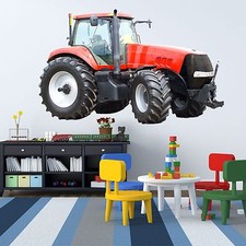 Wallprint Wandtattoo Realbild kleiner roter Traktor Land Maschine Konturschnitt