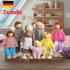 Holz Puppen 7 Personens Familie Puppenfamilie Biegepuppen Puppenhaus Figuren Set