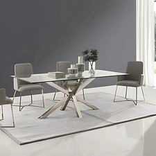 Esstisch Terni transparent Glasplatte Edelstahlbeine im edlen Design 200 cm
