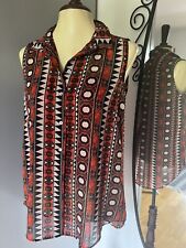 Neuwertig H&M Bluse Weste Gr. 36 S Rost Schwarz Weiß Ethno Afrika Muster