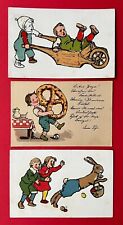 3 x Künstler AK um 1930 Kinder Typen mit Schubkarre, Brezel und Hase    ( 150201