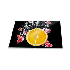 Herdabdeckplatte Ceran 2-Teilig 2x40x52 Zitrone Gelb Abdeckung Spritzschutz Glas