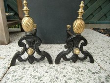 2 antike Kaminböcke Kamin Ablage Messing + Eisen,  two fireplace shelves brass