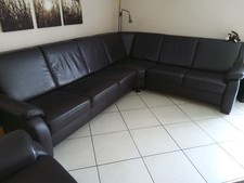 Eckcouch aus echtem Leder mit Sessel, guter Zustand, im dunklen Braunton