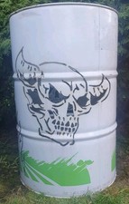 200 Liter Feuertonne / Fass / Feuerschale mit Motiv - Schädel / Skull