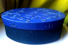 Schachtel oval blau Geschenk- Box Aufbewahrung Deko- Pappkiste Karton Vintage