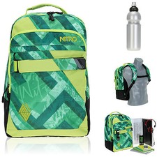 Rucksack NITRO LOCK Schulrucksack Skateboard Notebookrucksack WIC GREEN +Flasche