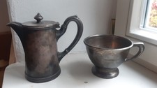 Alte Tasse und Kanne sehr massiv aus Nachlass, Silber ? Zinn ?